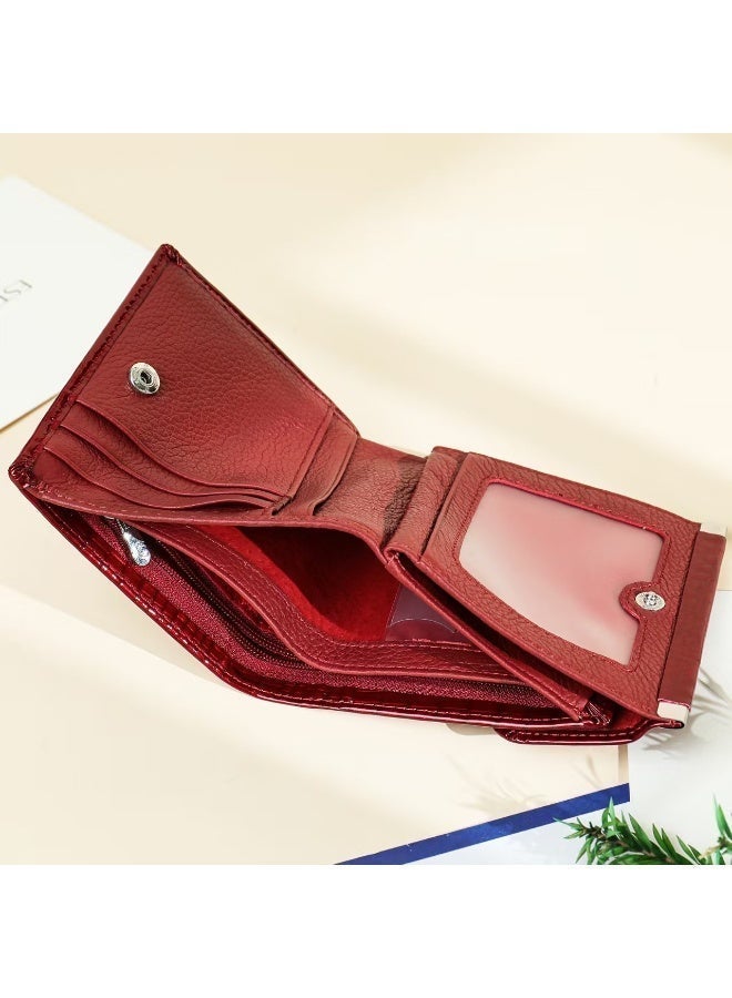Yoze Red Patent Leather Croco-Embossed Cowhide Wallet for Women，red patent leather wallet，croco embossed wallet，genuine cowhide wallet，vintage retro wallet，women's short wallet，patent red croco wallet， - Image 4